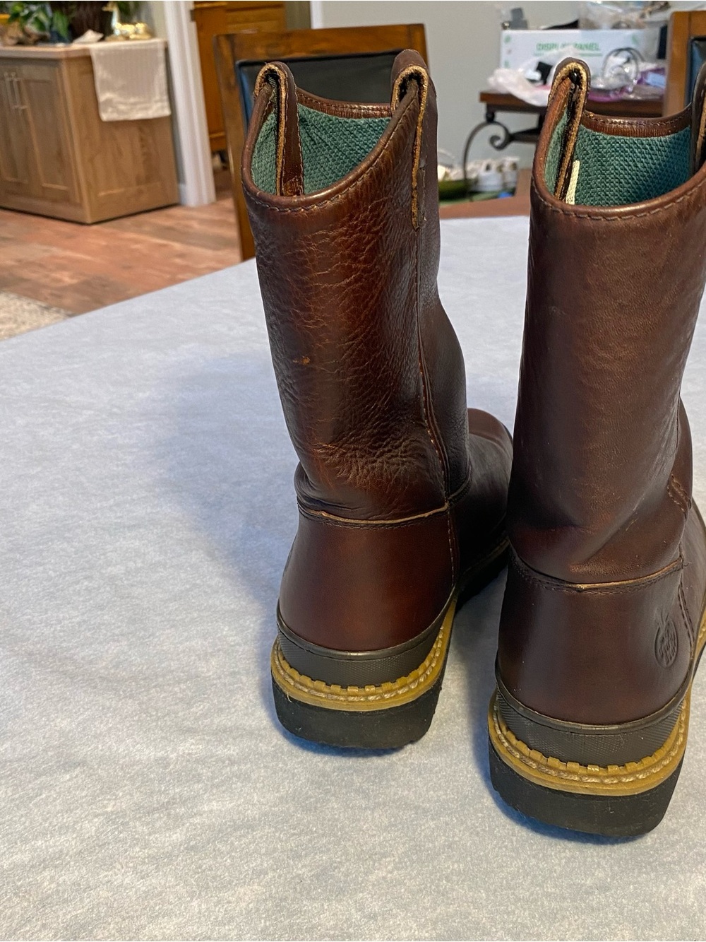 Georgia Boot Brown Leather Work Boots soft toe with Teal Lining - Picture 10 of 10